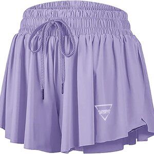 2 in 1 Athletic Shorts for Women Flowy Running Butterfly Shorts with Pockets Hig